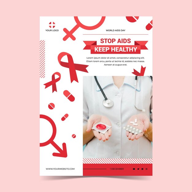 Modello di poster verticale piatto per la giornata mondiale dell'AIDS