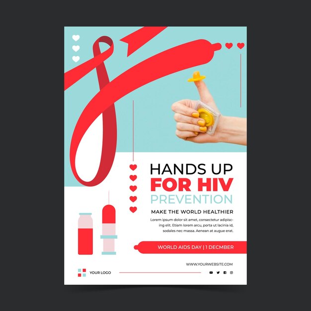 Modello di poster verticale piatto per la giornata mondiale dell'AIDS