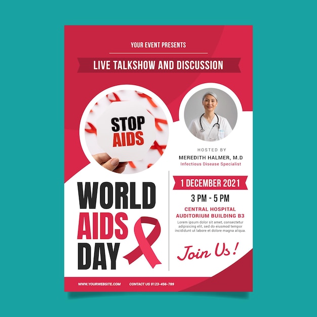 Modello di poster verticale piatto per la giornata mondiale dell'AIDS