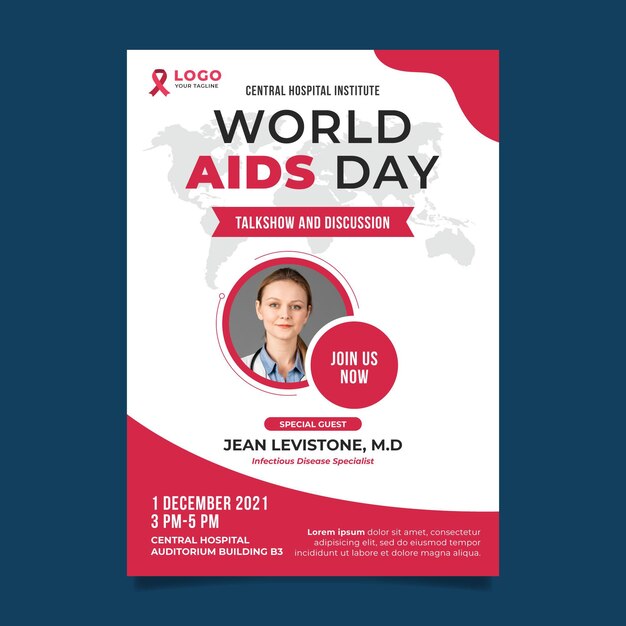 Modello di poster verticale piatto per la giornata mondiale dell'AIDS