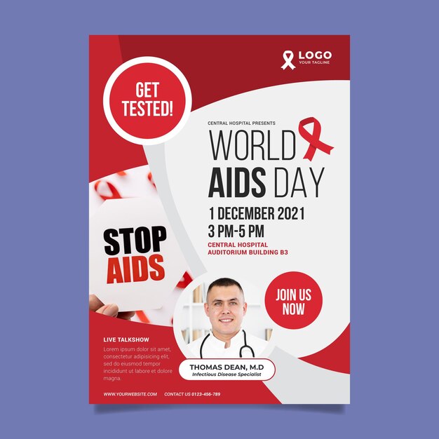 Modello di poster verticale piatto per la giornata mondiale dell'AIDS