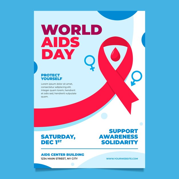 Modello di poster verticale piatto per la giornata mondiale dell'AIDS