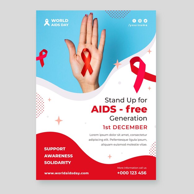 Modello di poster verticale piatto per la giornata mondiale dell'AIDS