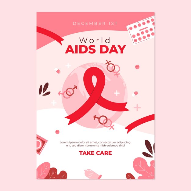 Modello di poster verticale piatto per la giornata mondiale dell'AIDS