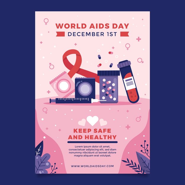 Modello di poster verticale piatto per la giornata mondiale dell'AIDS