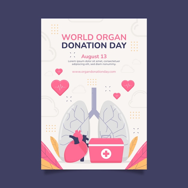 Modello di poster verticale piatto per la giornata mondiale della donazione di organi