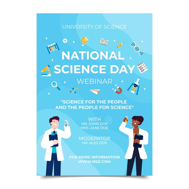 Modello di poster verticale piatto per la giornata nazionale della scienza