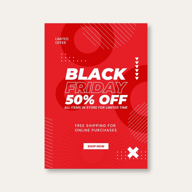 Vettore gratuito modello di poster verticale piatto venerdì nero