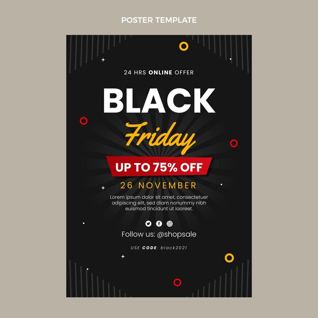 Modello di poster verticale piatto venerdì nero