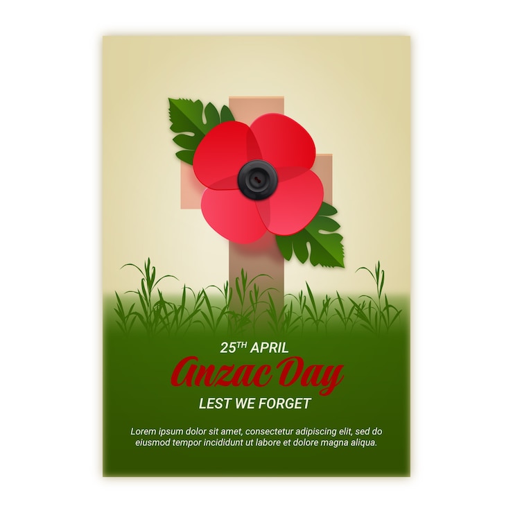 Vettore gratuito modello di poster verticale realistico del giorno anzac