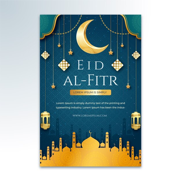 Modello di poster verticale realistico eid al-fitr