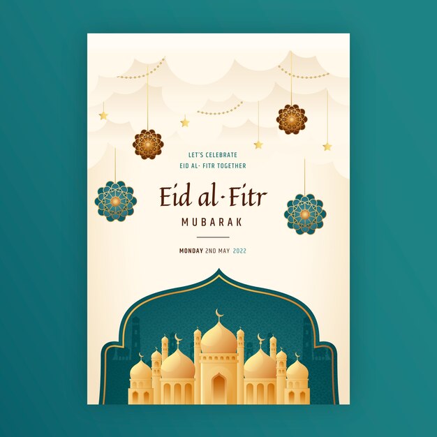 Modello di poster verticale realistico eid al-fitr