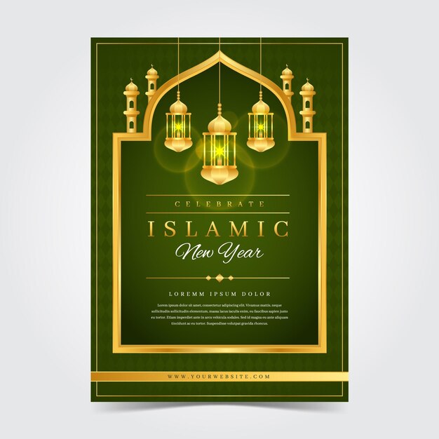 Modello di poster verticale realistico per il capodanno islamico