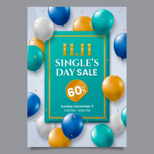 Modello di poster verticale realistico per il giorno dei single