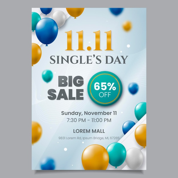 Modello di poster verticale realistico per il giorno dei single