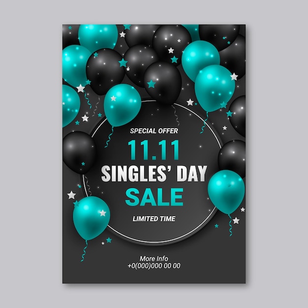 Modello di poster verticale realistico per il giorno dei single