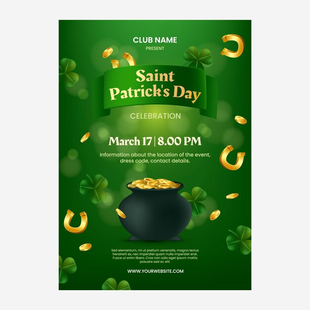 Modello di poster verticale realistico per il giorno di san patrizio