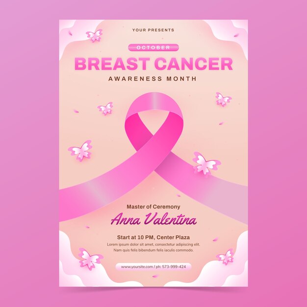 Modello di poster verticale realistico per il mese della consapevolezza del cancro al seno