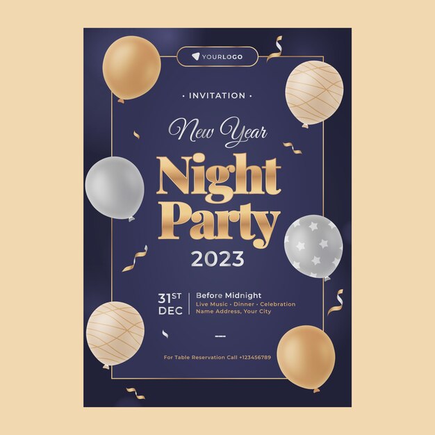 Modello di poster verticale realistico per il nuovo anno 2023