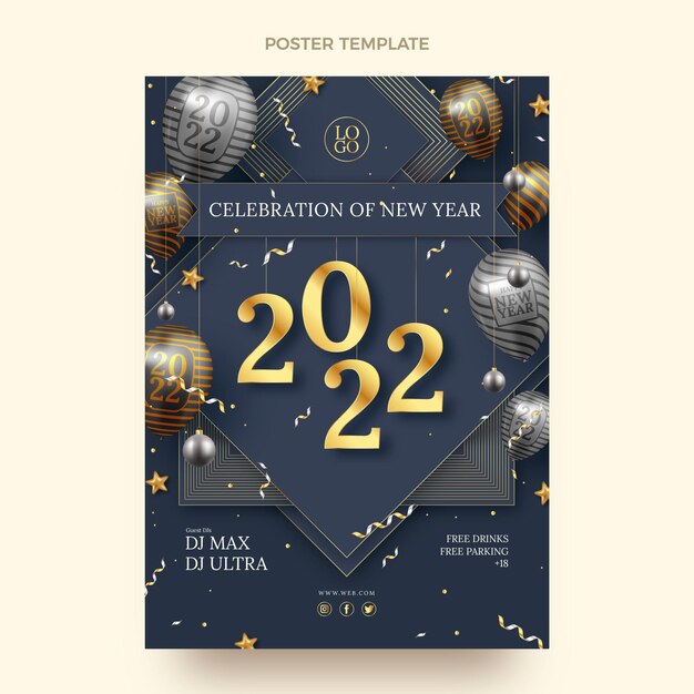 Modello di poster verticale realistico per il nuovo anno