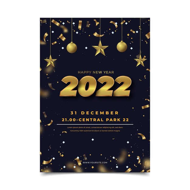 Modello di poster verticale realistico per il nuovo anno