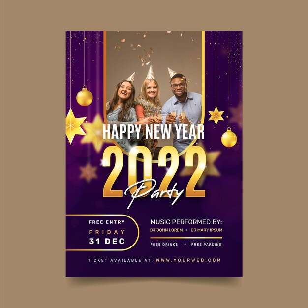 Modello di poster verticale realistico per il nuovo anno