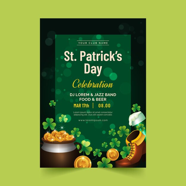 Modello di poster verticale realistico per la celebrazione del giorno di san patrizio