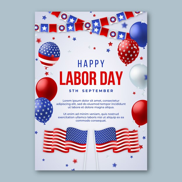 Modello di poster verticale realistico per la celebrazione della festa del lavoro