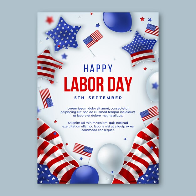 Modello di poster verticale realistico per la celebrazione della festa del lavoro