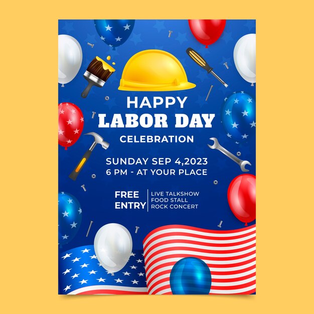 Modello di poster verticale realistico per la celebrazione della Giornata del Lavoro