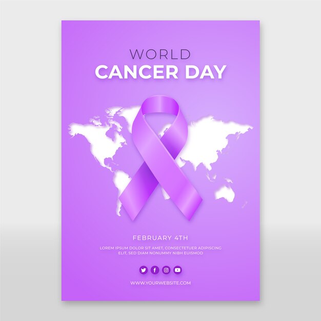 Modello di poster verticale realistico per la giornata mondiale del cancro