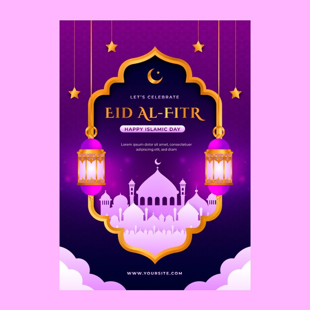 Modello di poster verticale sfumato eid al-fitr