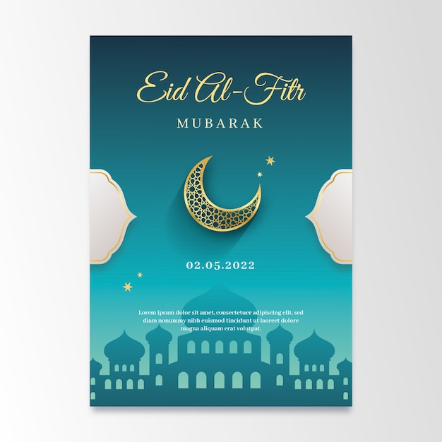 Modello di poster verticale sfumato eid al-fitr
