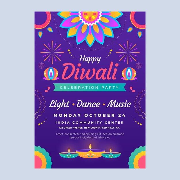 Modello di poster verticale sfumato per il festival di diwali