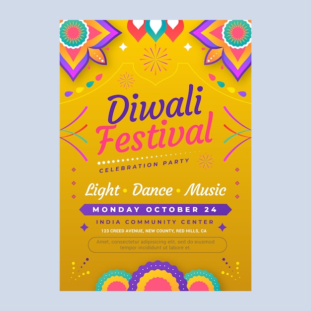 Modello di poster verticale sfumato per il festival di diwali