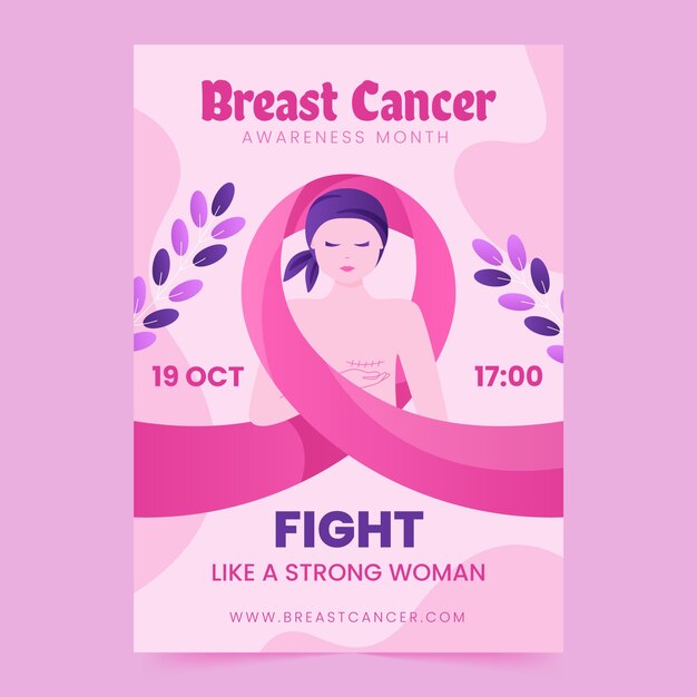 Modello di poster verticale sfumato per il mese di consapevolezza del cancro al seno