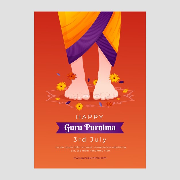 Modello di poster verticale sfumato per la celebrazione del guru purnima