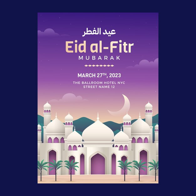 Modello di poster verticale sfumato per la celebrazione di eid al-fitr