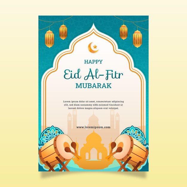 Modello di poster verticale sfumato per la celebrazione di eid al-fitr