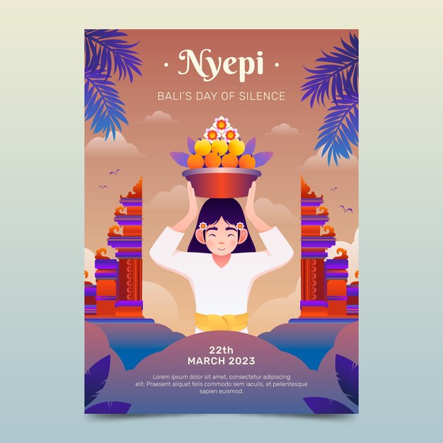 Modello di poster verticale sfumato per la celebrazione di nyepi