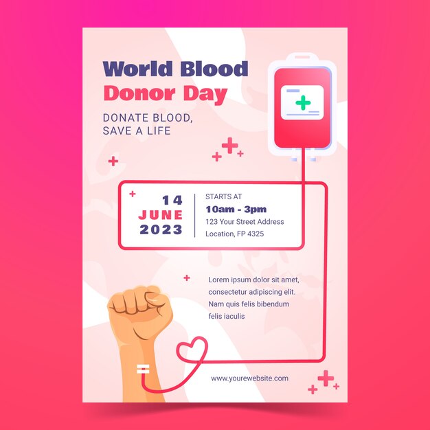 Modello di poster verticale sfumato per la giornata mondiale del donatore di sangue