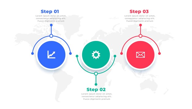 Modello di presentazione infografica moderna in tre passaggi