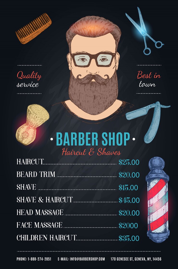 Vettore gratuito modello di prezzi del negozio di barbiere hipster