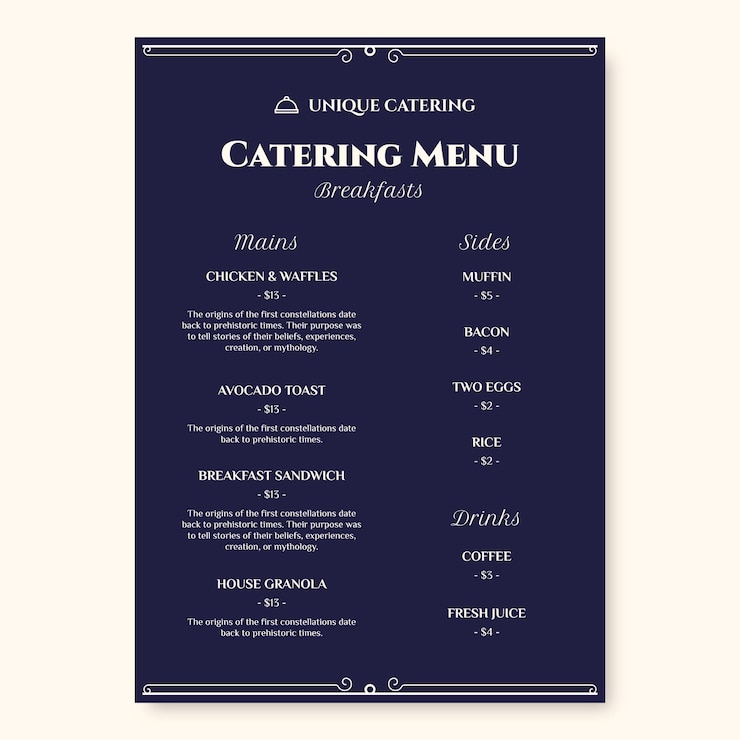 Vettore gratuito modello di progettazione del menu di ristorazione