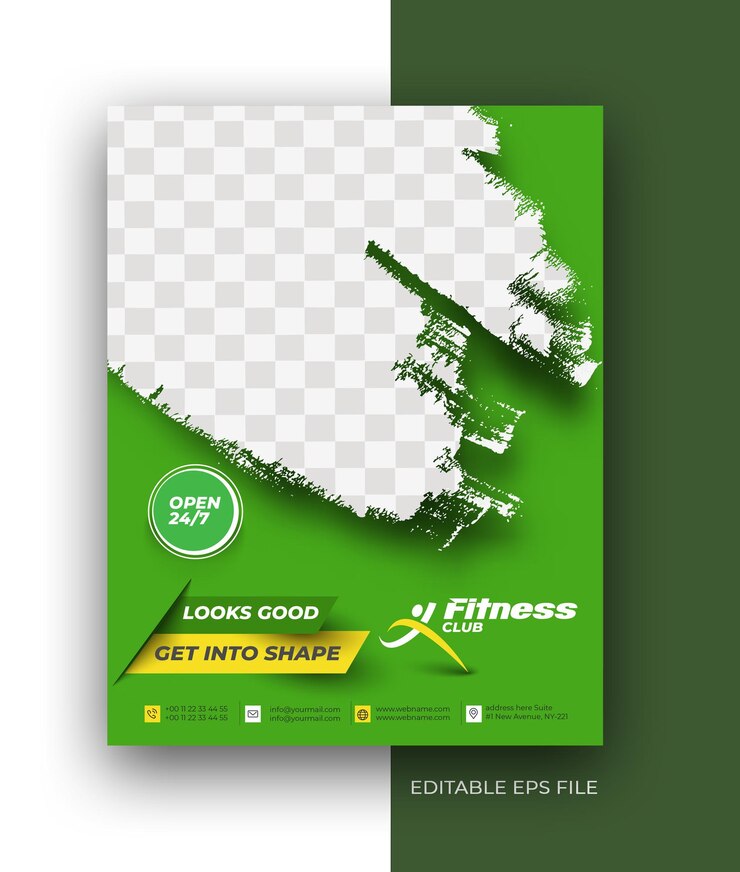 Vettore gratuito modello di progettazione del poster del volantino dell'opuscolo a4 del fitness club.