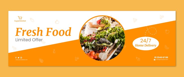 Vettore gratuito modello di progettazione dell'intestazione di twitter del supermercato