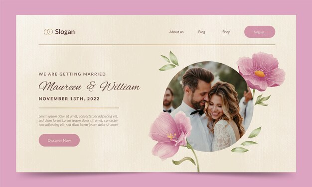 Modello di progettazione della pagina di destinazione del matrimonio disegnato a mano