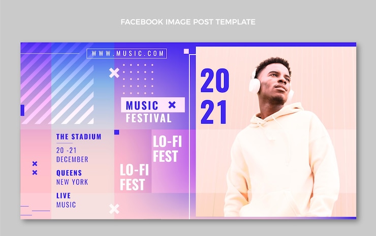 Vettore gratuito modello di progettazione di post di facebook con musica sfumata