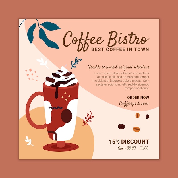 Modello di progettazione flyer quadrato caffè bistrot