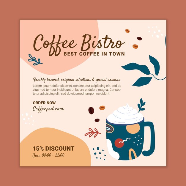 Modello di progettazione flyer quadrato caffè